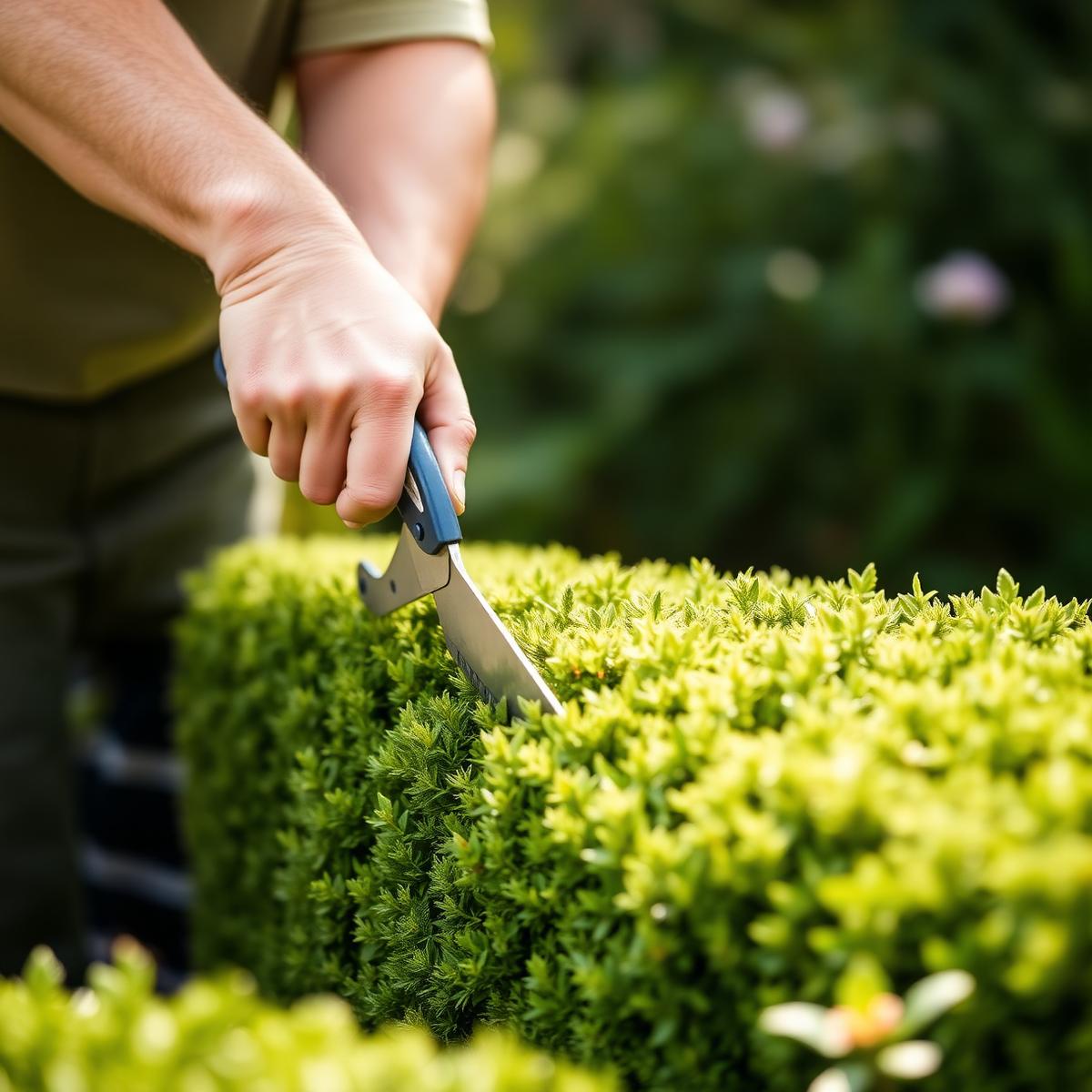 Sorgfältige Gartenarbeit, Heckenschnitt aus der Nähe