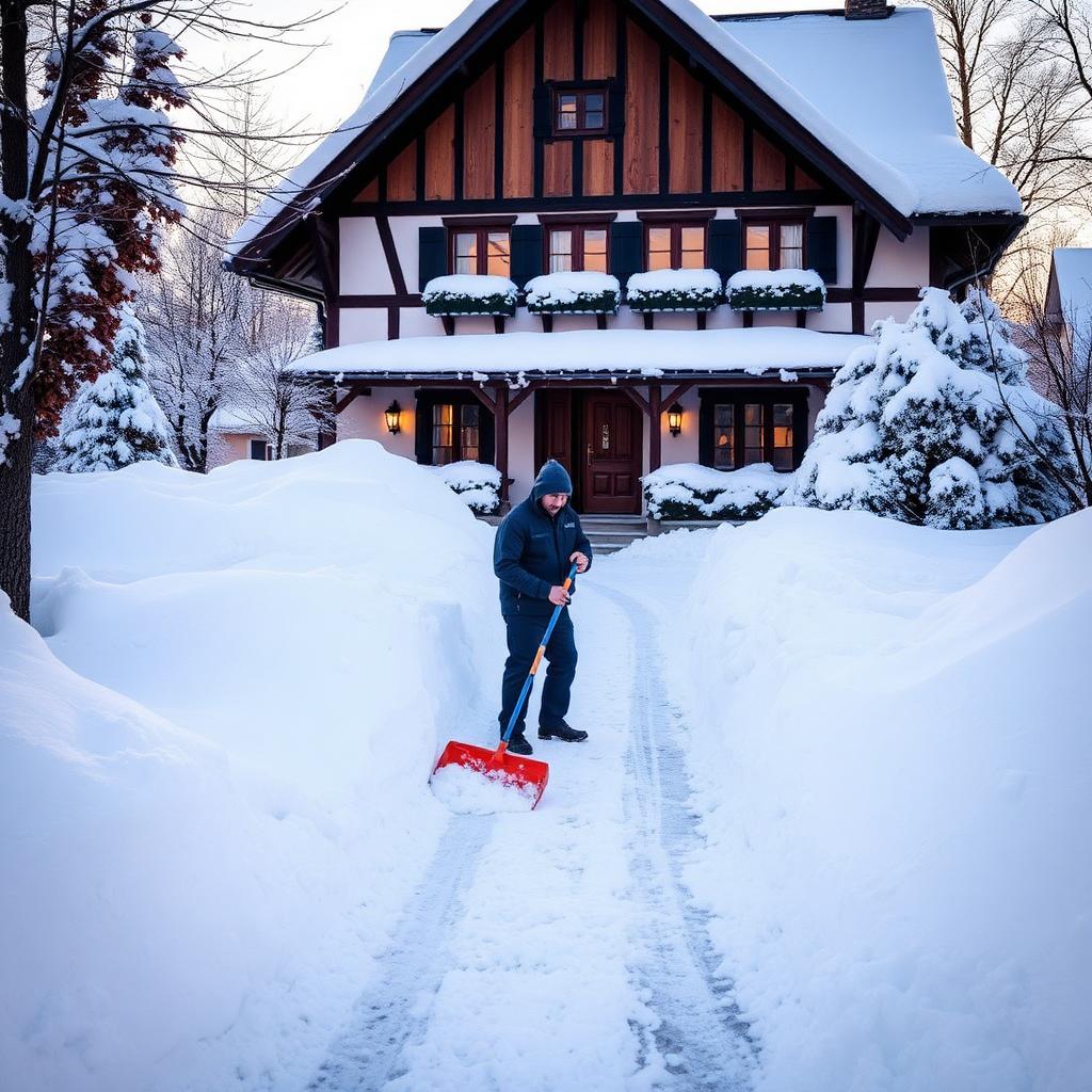 Geräumte Zufahrt vor einem Haus im Winter